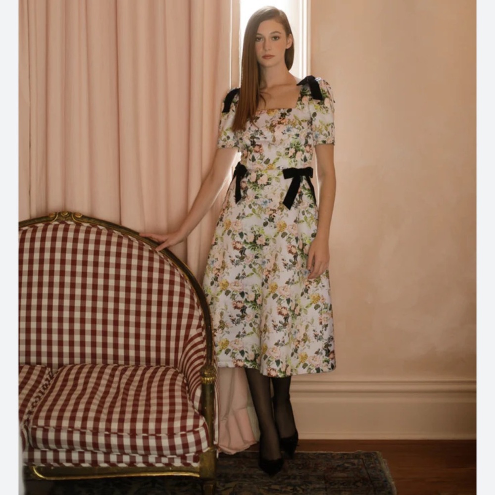 NWOT Damaris Bailey Pearl Satin Dress in Winter Garden Floral Sz M